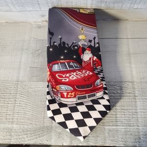 American Traditions Santa Racing Maroon Black White Check Christmas Tie